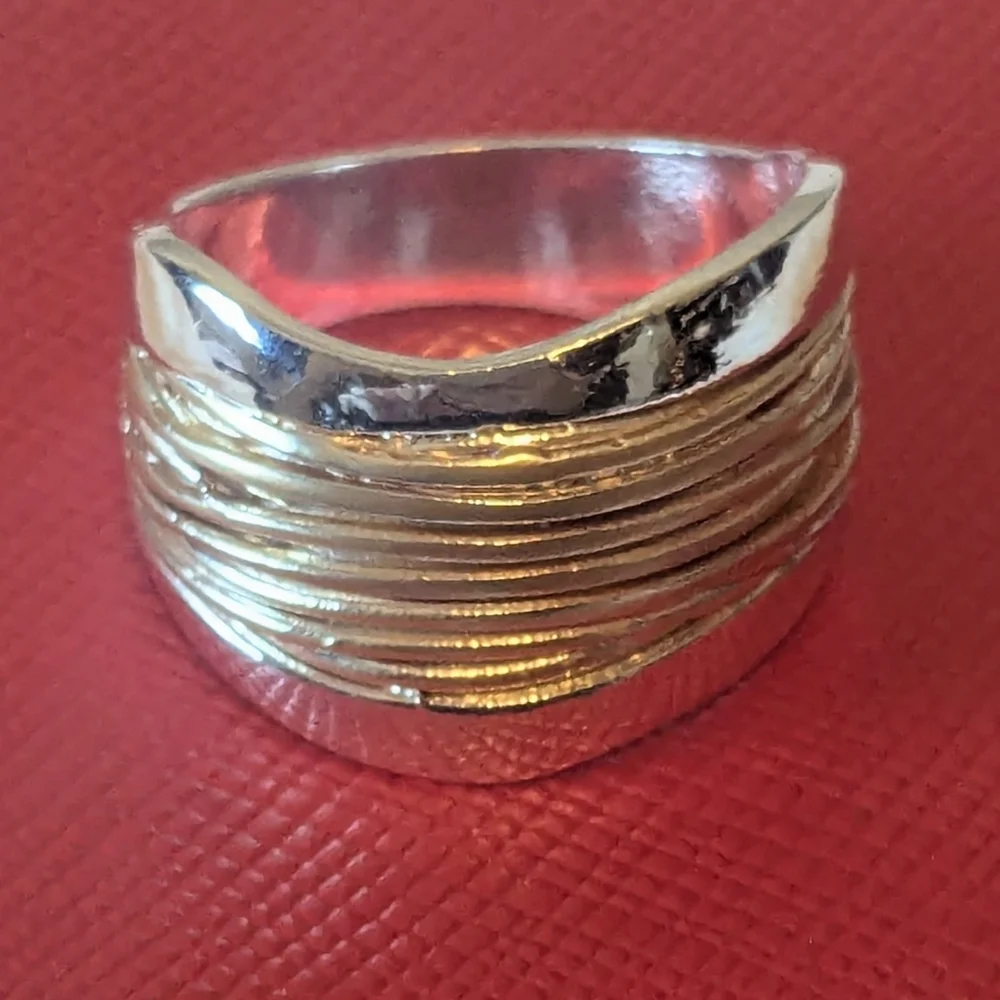 NEW Sculptural Wave Statement Ring Modernist Artisan Silver Wide Band Minimalist
